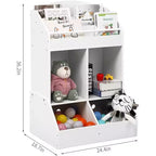 Étagère de rangement pour jouets et livres Acekool pour enfants, bibliothèque à 3 niveaux en tissu avec 2 bacs de rangement, bois de pin, sécurité enfant, 35x14x39 pour salle de jeux ou chambre