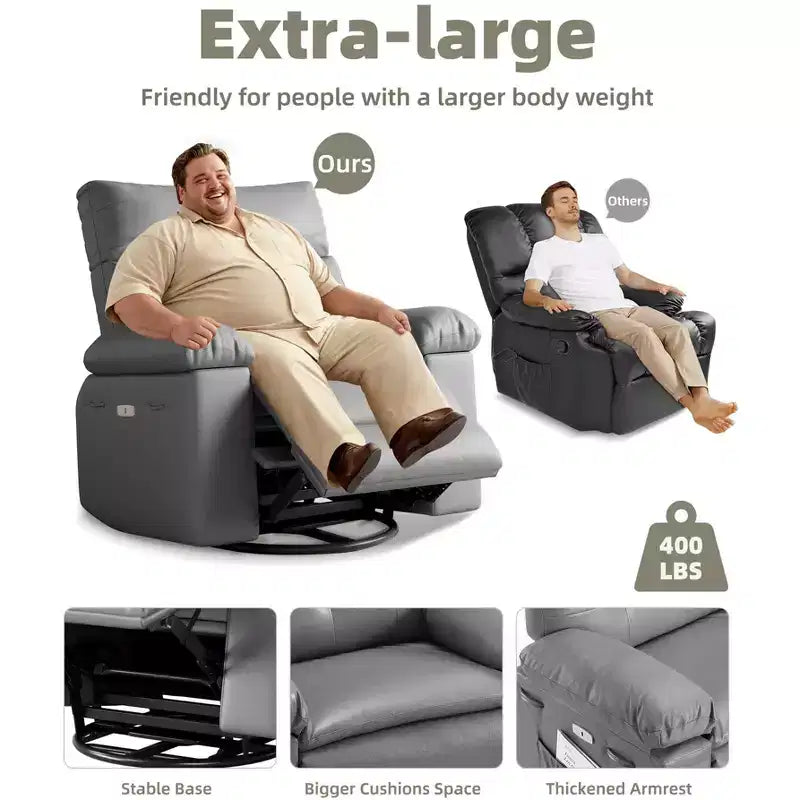 Fauteuil Inclinable Large Surdimensionné - Chauffant et Massant, Grand Fauteuil Inclinable Manuel en Cuir PU pour Adultes, avec Rembourrage en Éponge 1,5 Fois Plus Épais et Mécanisme d'Inclinaison Facile