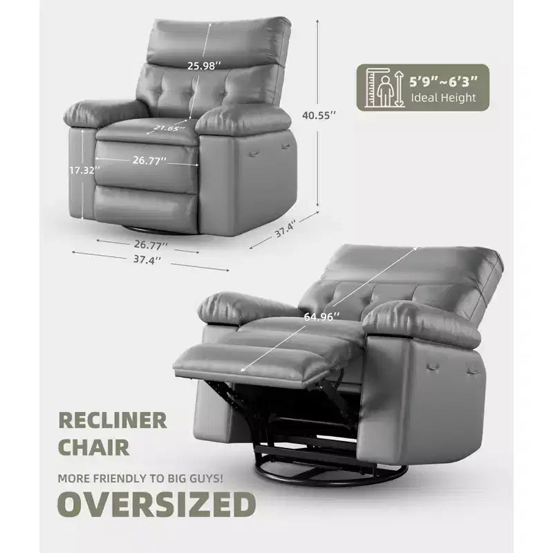 Fauteuil Inclinable Large Surdimensionné - Chauffant et Massant, Grand Fauteuil Inclinable Manuel en Cuir PU pour Adultes, avec Rembourrage en Éponge 1,5 Fois Plus Épais et Mécanisme d'Inclinaison Facile