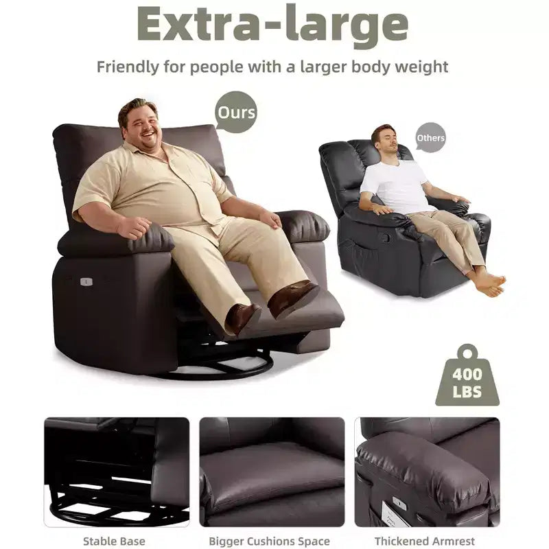 Fauteuil Inclinable Large Surdimensionné - Chauffant et Massant, Grand Fauteuil Inclinable Manuel en Cuir PU pour Adultes, avec Rembourrage en Éponge 1,5 Fois Plus Épais et Mécanisme d'Inclinaison Facile