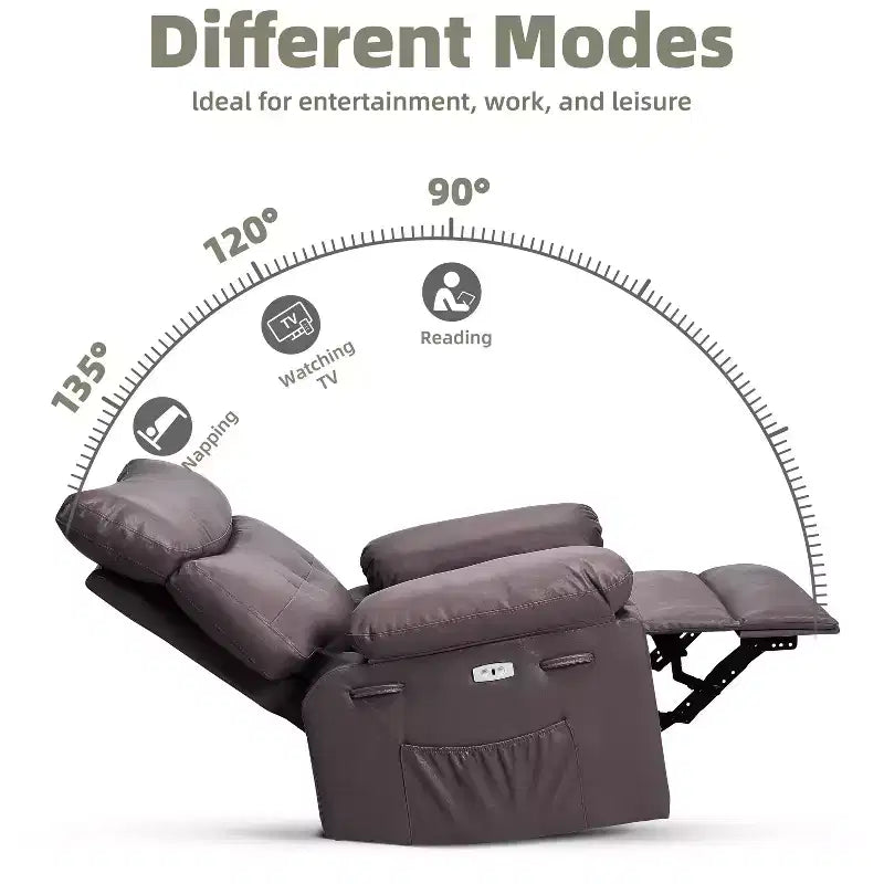 Fauteuil Inclinable Large Surdimensionné - Chauffant et Massant, Grand Fauteuil Inclinable Manuel en Cuir PU pour Adultes, avec Rembourrage en Éponge 1,5 Fois Plus Épais et Mécanisme d'Inclinaison Facile