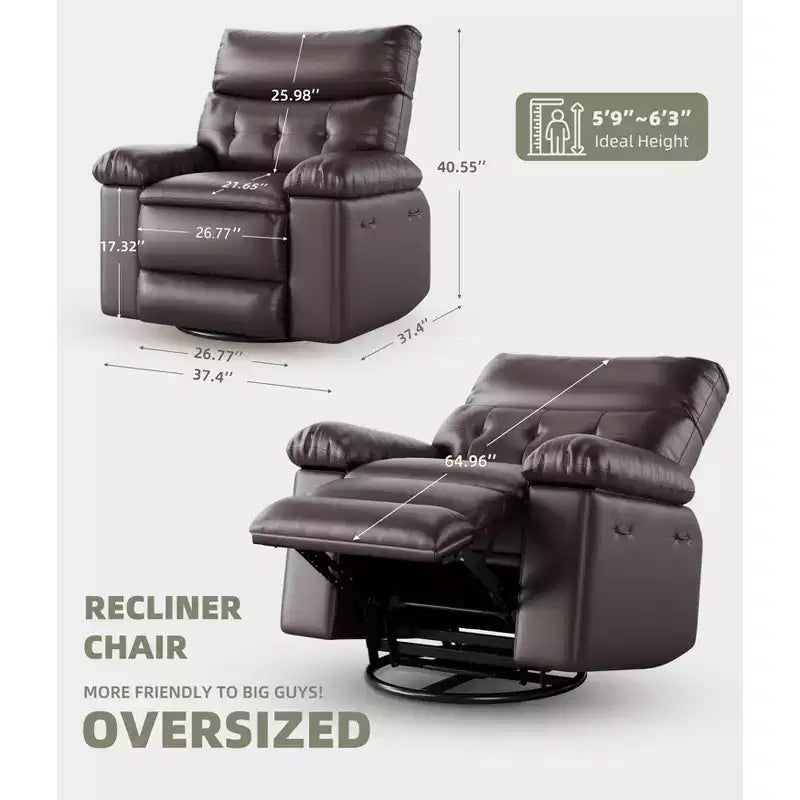 Fauteuil Inclinable Large Surdimensionné - Chauffant et Massant, Grand Fauteuil Inclinable Manuel en Cuir PU pour Adultes, avec Rembourrage en Éponge 1,5 Fois Plus Épais et Mécanisme d'Inclinaison Facile