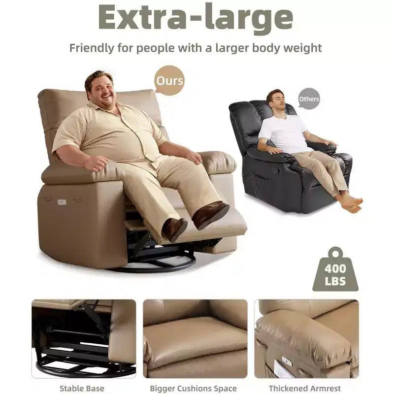 Fauteuil Inclinable Large Surdimensionné - Chauffant et Massant, Grand Fauteuil Inclinable Manuel en Cuir PU pour Adultes, avec Rembourrage en Éponge 1,5 Fois Plus Épais et Mécanisme d'Inclinaison Facile