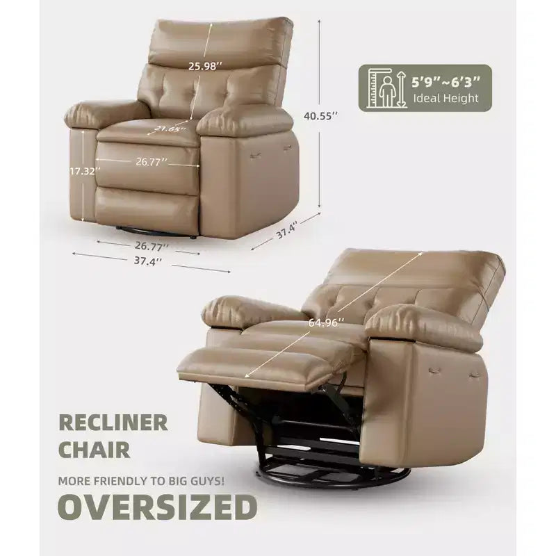 Fauteuil Inclinable Large Surdimensionné - Chauffant et Massant, Grand Fauteuil Inclinable Manuel en Cuir PU pour Adultes, avec Rembourrage en Éponge 1,5 Fois Plus Épais et Mécanisme d'Inclinaison Facile