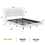 Cadre de lit flottant double avec lumières RVB - Tête de lit réglable en PU, plateforme métallique et sans sommier, blanc