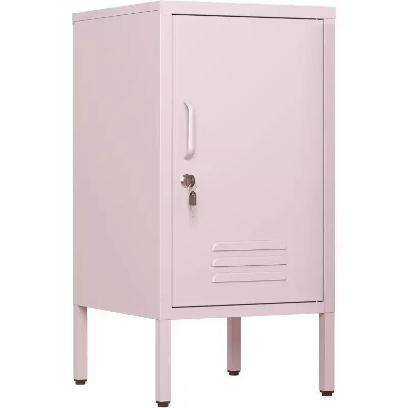 Table d'appoint en métal verrouillable Acekool avec porte unique, 2 étagères réglables, armoire de rangement minimaliste moderne pour chambre et salon, rose