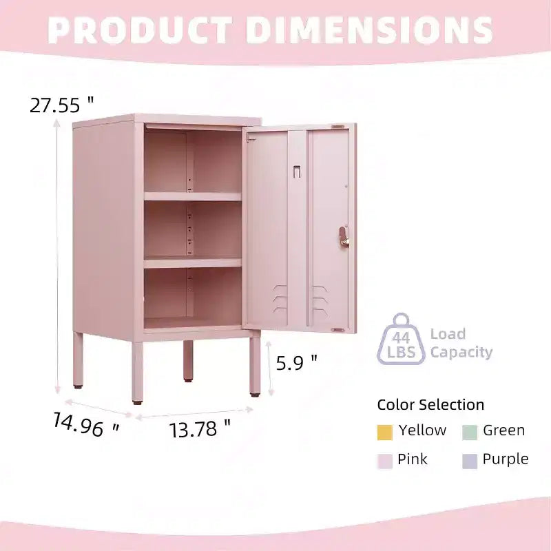 Table d'appoint en métal verrouillable Acekool avec porte unique, 2 étagères réglables, armoire de rangement minimaliste moderne pour chambre et salon, rose