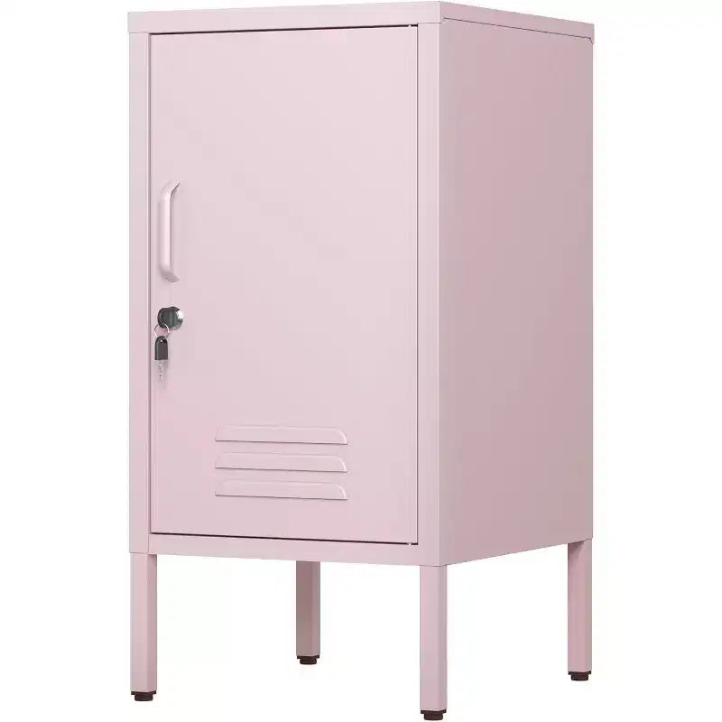 Table d'appoint en métal verrouillable Acekool avec porte unique, 2 étagères réglables, armoire de rangement minimaliste moderne pour chambre et salon, rose