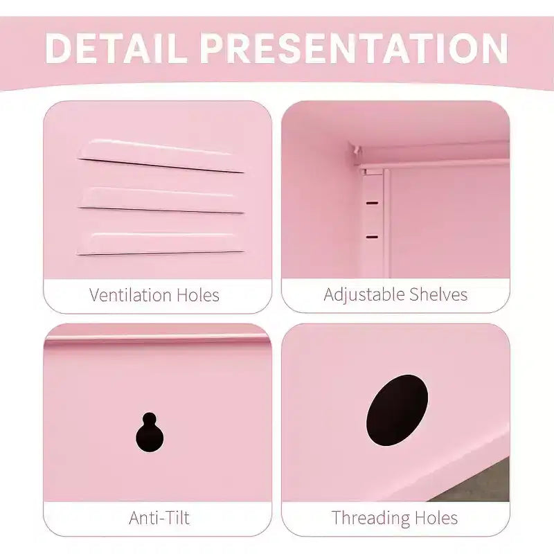 Table d'appoint en métal verrouillable Acekool avec porte unique, 2 étagères réglables, armoire de rangement minimaliste moderne pour chambre et salon, rose