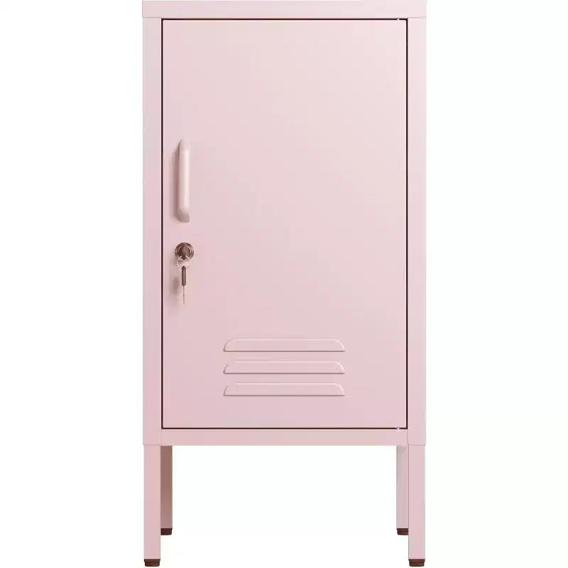 Table d'appoint en métal verrouillable Acekool avec porte unique, 2 étagères réglables, armoire de rangement minimaliste moderne pour chambre et salon, rose