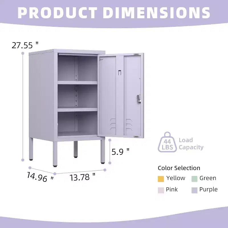 Table d'appoint en métal verrouillable Acekool avec porte unique, 2 étagères réglables, armoire de rangement minimaliste moderne pour chambre et salon, rose