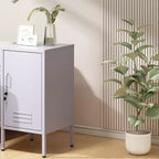 Table d'appoint en métal verrouillable Acekool avec porte unique, 2 étagères réglables, armoire de rangement minimaliste moderne pour chambre et salon, rose