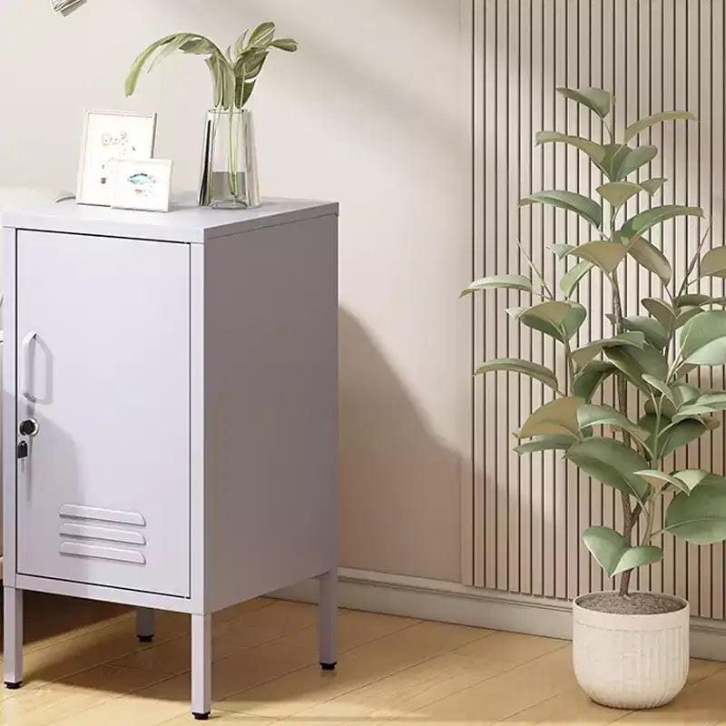 Table d'appoint en métal verrouillable Acekool avec porte unique, 2 étagères réglables, armoire de rangement minimaliste moderne pour chambre et salon, rose