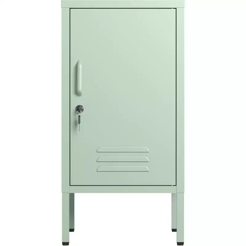 Table d'appoint en métal verrouillable Acekool avec porte unique, 2 étagères réglables, armoire de rangement minimaliste moderne pour chambre et salon, rose
