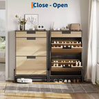 Meuble à chaussures avec 2 tiroirs abattants et 1 tiroir, étagère à chaussures étroite autoportante et étagères réglables à 3 niveaux pour entrée,