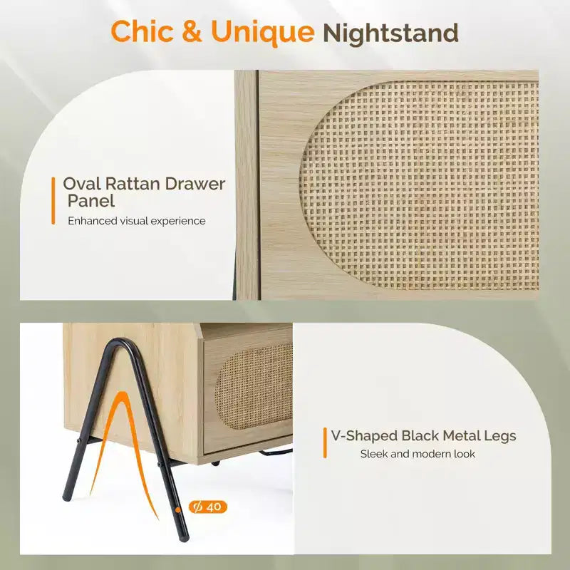 Table de chevet Karl avec 1 tiroir en aggloméré naturel de 44 cm de large