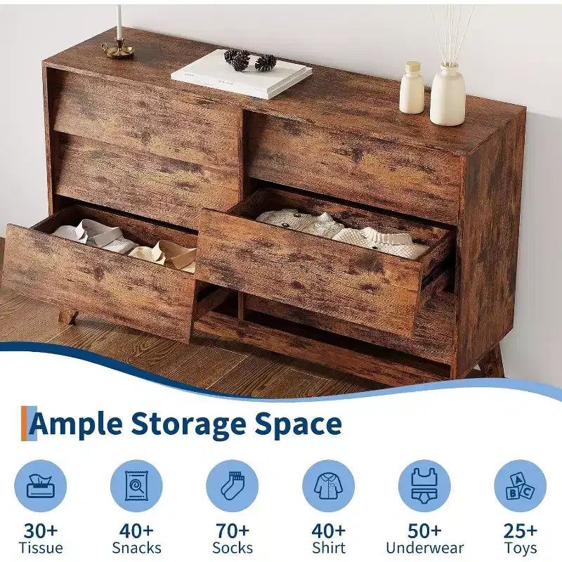 Commode à 6 tiroirs, commode vintage avec design biseauté, meuble TV de commode moderne pour chambre à coucher, salon, entrée et placard