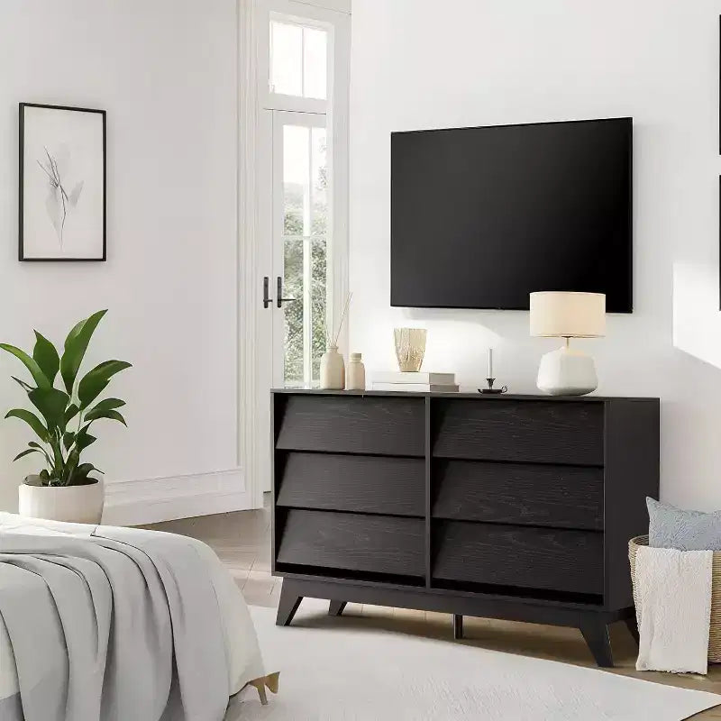 Commode à 6 tiroirs, commode vintage avec design biseauté, meuble TV de commode moderne pour chambre à coucher, salon, entrée et placard