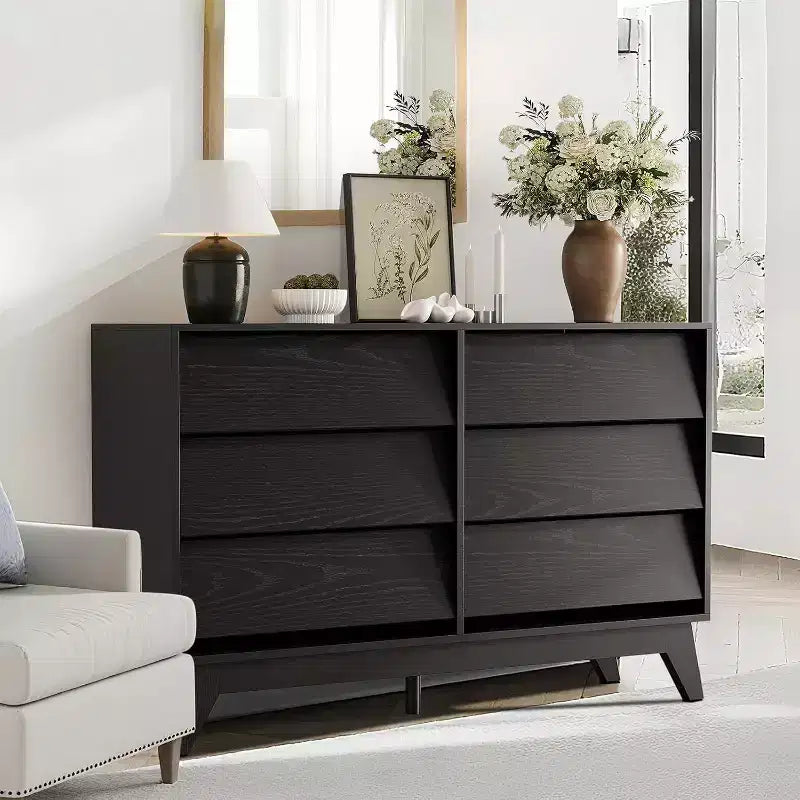 Commode à 6 tiroirs, commode vintage avec design biseauté, meuble TV de commode moderne pour chambre à coucher, salon, entrée et placard