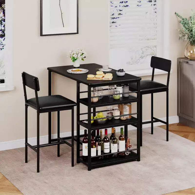 Table de cuisine et chaises de salle à manger pour 2 avec étagère de rangement et chaises rembourrées, ensemble table de bar pour petits espaces et appartements