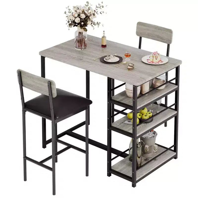 Table de cuisine et chaises de salle à manger pour 2 avec étagère de rangement et chaises rembourrées, ensemble table de bar pour petits espaces et appartements