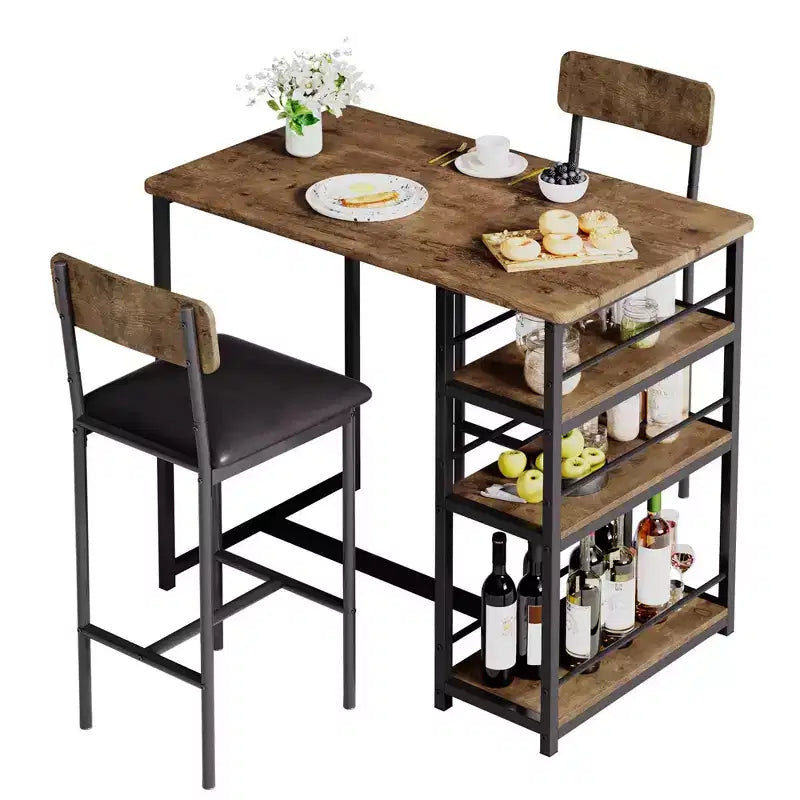 Table de cuisine et chaises de salle à manger pour 2 avec étagère de rangement et chaises rembourrées, ensemble table de bar pour petits espaces et appartements