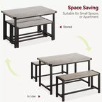 Ensemble de table à manger 3 pièces pour 4 personnes avec 2 bancs, table de cuisine avec protections d'angle, cadre en H, compact pour appartements et petits espaces