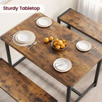 Ensemble de table à manger 3 pièces pour 4 personnes avec 2 bancs, table de cuisine avec protections d'angle, cadre en H, compact pour appartements et petits espaces