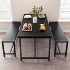 Ensemble de table à manger 3 pièces pour 4 personnes avec 2 bancs, table de cuisine avec protections d'angle, cadre en H, compact pour appartements et petits espaces