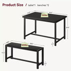 Ensemble de table à manger 3 pièces pour 4 personnes avec 2 bancs, table de cuisine avec protections d'angle, cadre en H, compact pour appartements et petits espaces