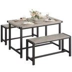 Ensemble de table à manger 3 pièces pour 4 personnes avec 2 bancs, table de cuisine avec protections d'angle, cadre en H, compact pour appartements et petits espaces