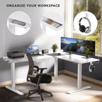 Mount-It! Bureau d'angle électrique réglable en hauteur XL, cadre blanc et plateau blanc