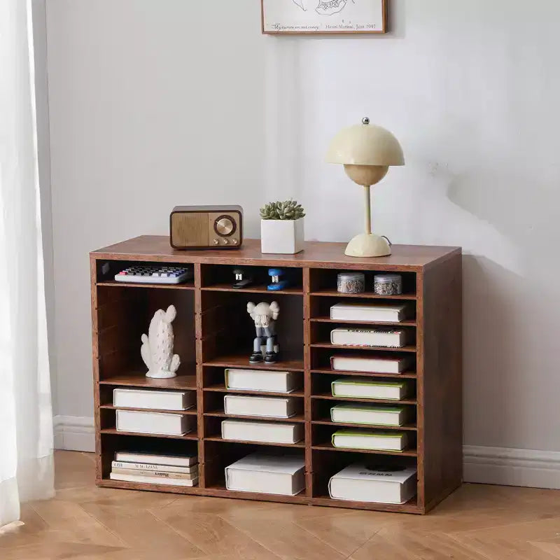 Organiseur de documents VEVOR, casier de bureau à 27 compartiments avec étagères amovibles, trieur de courrier en panneaux de particules de bois, marron