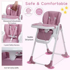 Chaise haute Acekool pour bébés, pliable, hauteur et inclinaison réglables avec plateau amovible pour un nettoyage facile, violet