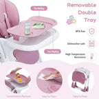 Chaise haute Acekool pour bébés, pliable, hauteur et inclinaison réglables avec plateau amovible pour un nettoyage facile, violet