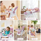 Chaise haute Acekool pour bébés, pliable, hauteur et inclinaison réglables avec plateau amovible pour un nettoyage facile, violet