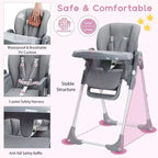 Chaise haute Acekool pour bébés, pliable, hauteur et inclinaison réglables avec plateau amovible pour un nettoyage facile, violet