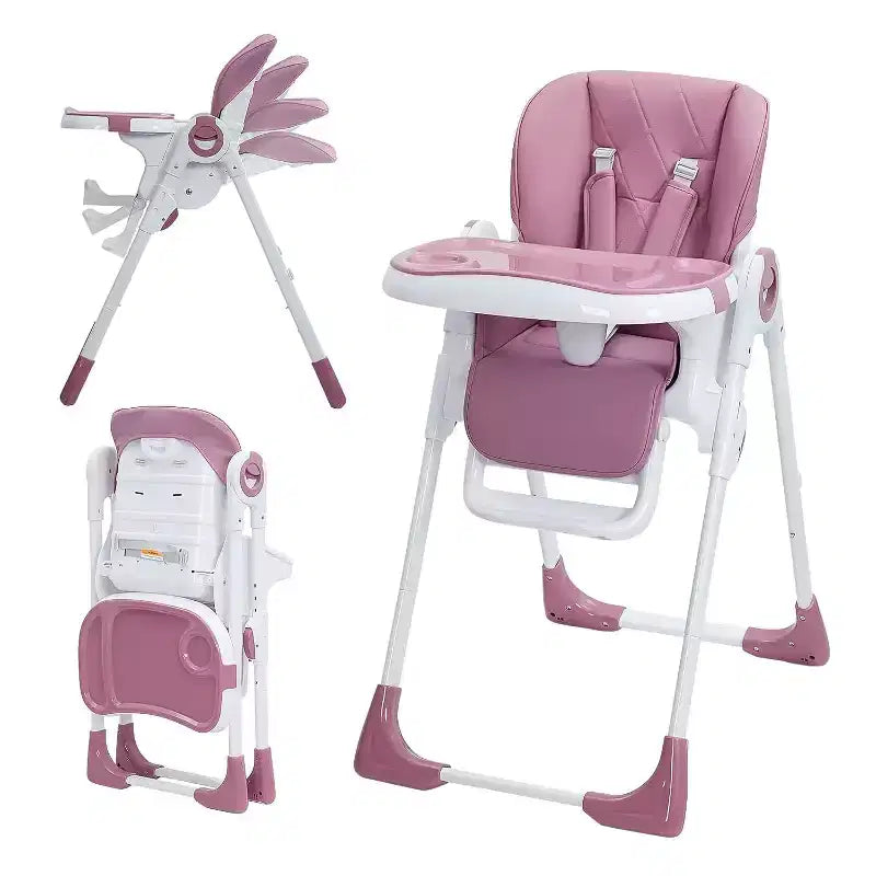 Chaise haute Acekool pour bébés, pliable, hauteur et inclinaison réglables avec plateau amovible pour un nettoyage facile, violet