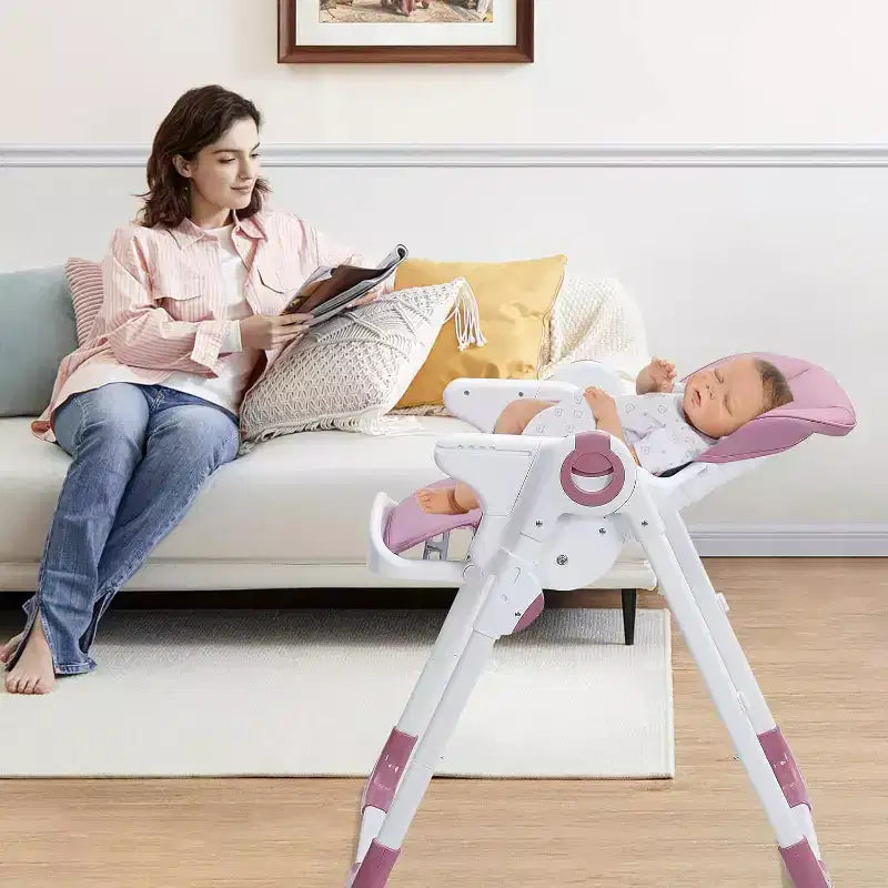 Chaise haute Acekool pour bébés, pliable, hauteur et inclinaison réglables avec plateau amovible pour un nettoyage facile, violet