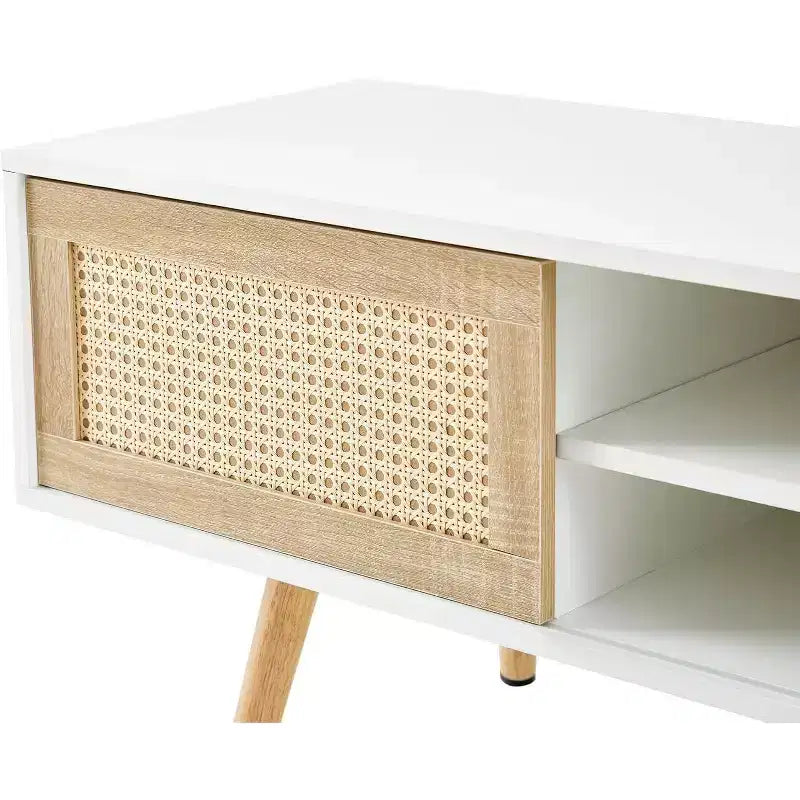 Meuble TV moderne Acekool pour salon, étagères réglables, pieds de table en bois robustes, meuble TV, montage facile