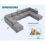 Canapé d'angle modulable GustoWave, grand canapé 9 places avec 2 poufs de rangement, canapé-lit moderne confortable en chenille à assise profonde