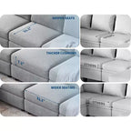 Canapé d'angle modulable GustoWave, grand canapé 9 places avec 2 poufs de rangement, canapé-lit moderne confortable en chenille à assise profonde
