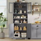 Meuble de rangement autoportant pour cuisine de 67 po de haut, meuble de rangement de salle de bain avec 4 portes et étagères réglables