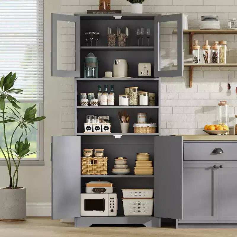 Meuble de rangement autoportant pour cuisine de 67 po de haut, meuble de rangement de salle de bain avec 4 portes et étagères réglables