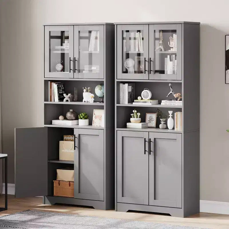 Meuble de rangement autoportant pour cuisine de 67 po de haut, meuble de rangement de salle de bain avec 4 portes et étagères réglables