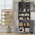Meuble de rangement autoportant pour cuisine de 67 po de haut, meuble de rangement de salle de bain avec 4 portes et étagères réglables