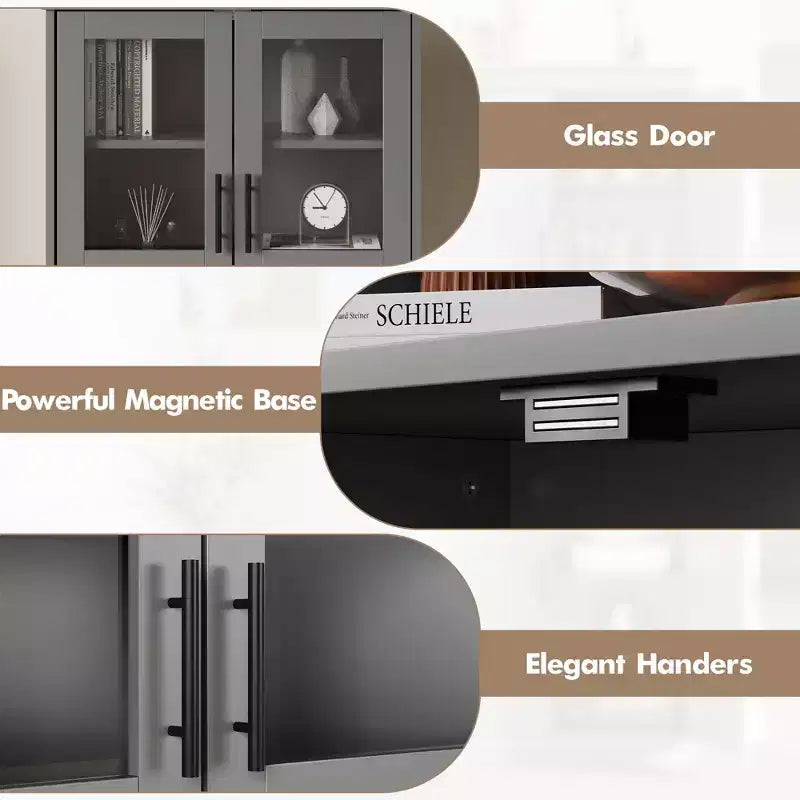 Meuble de rangement autoportant pour cuisine de 67 po de haut, meuble de rangement de salle de bain avec 4 portes et étagères réglables