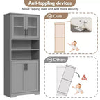 Meuble de rangement autoportant pour cuisine de 67 po de haut, meuble de rangement de salle de bain avec 4 portes et étagères réglables