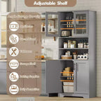 Meuble de rangement autoportant pour cuisine de 67 po de haut, meuble de rangement de salle de bain avec 4 portes et étagères réglables