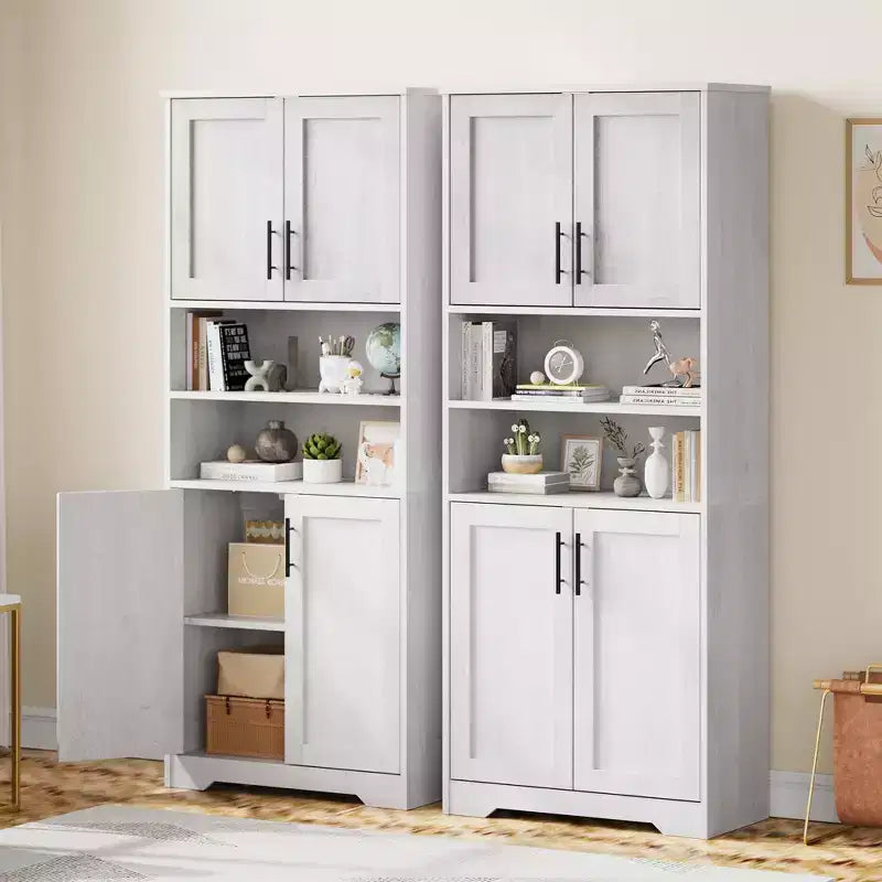 Meuble de rangement autoportant pour cuisine de 67 po de haut, meuble de rangement de salle de bain avec 4 portes et étagères réglables